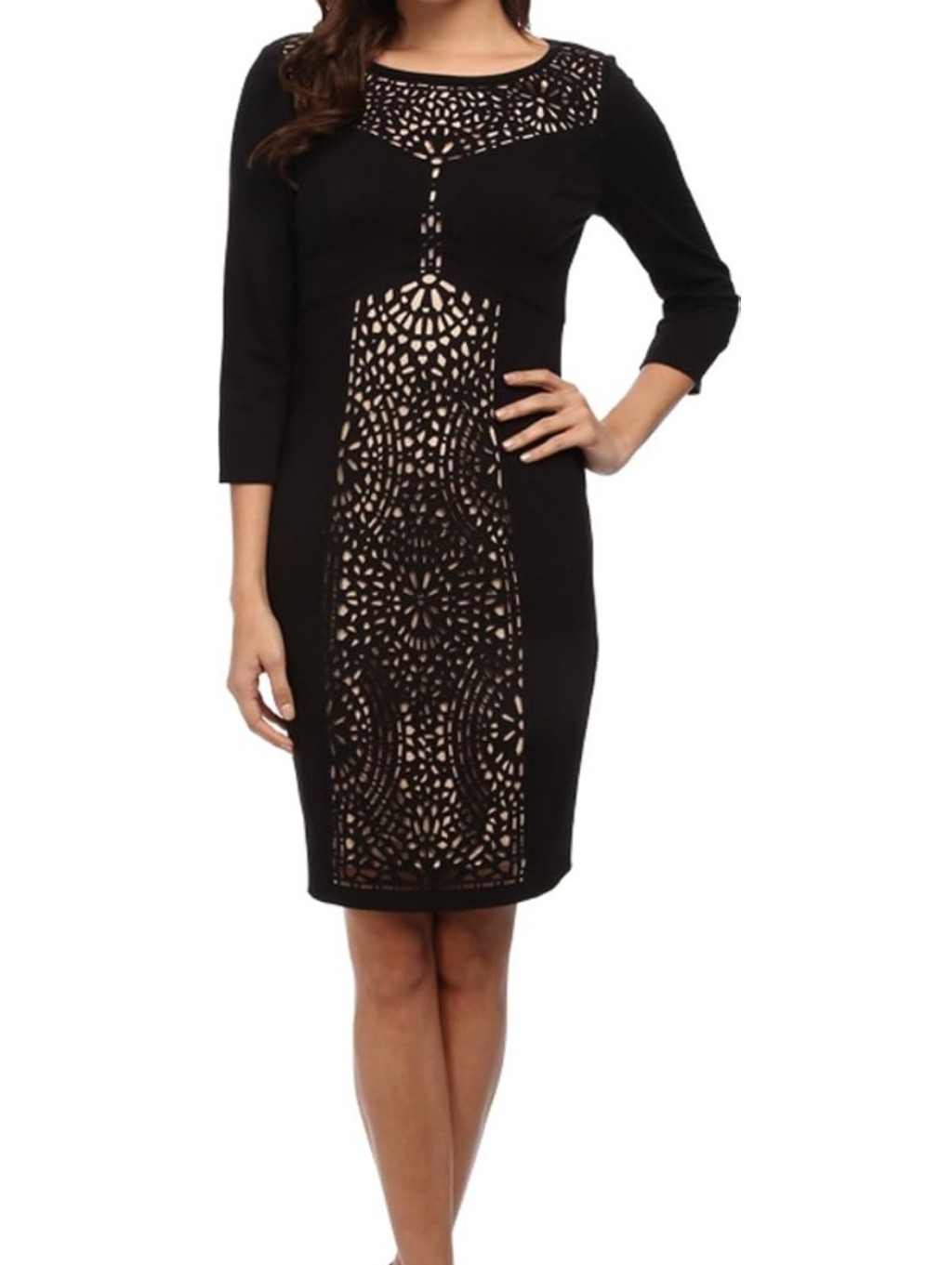 Nwt Size 6 Black/Tan Long Sleeve Cut Out Laundry By Shelli Segal Cocktail
